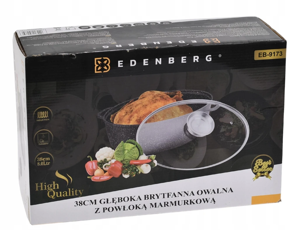 Edenberg Keptuvė 8 L Žąsų puodas MARMURINIS Danga su dangčiu DUJŲ INDUKCIJA