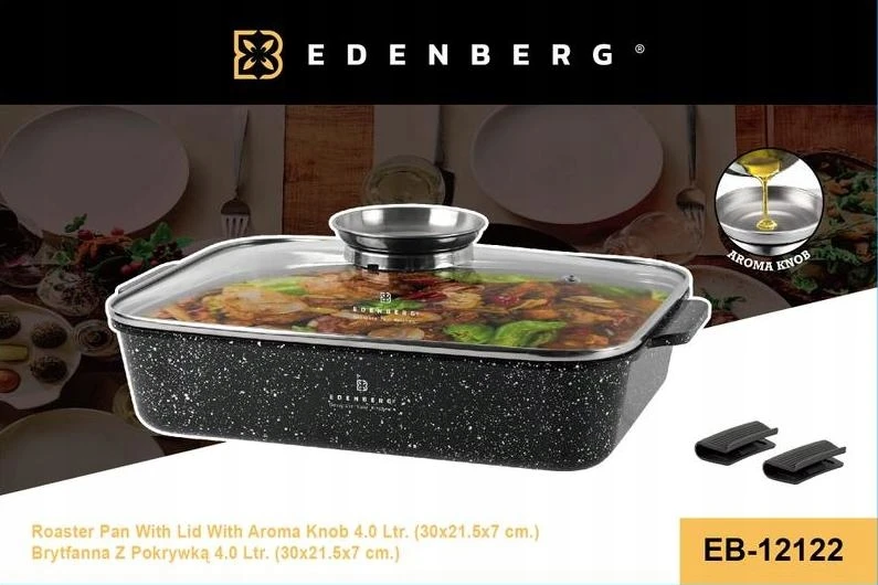 Edenberg Keptuvė Puodas Kepimo indas 4 L Marmurinė kepimo skarda 30x21,5 cm
