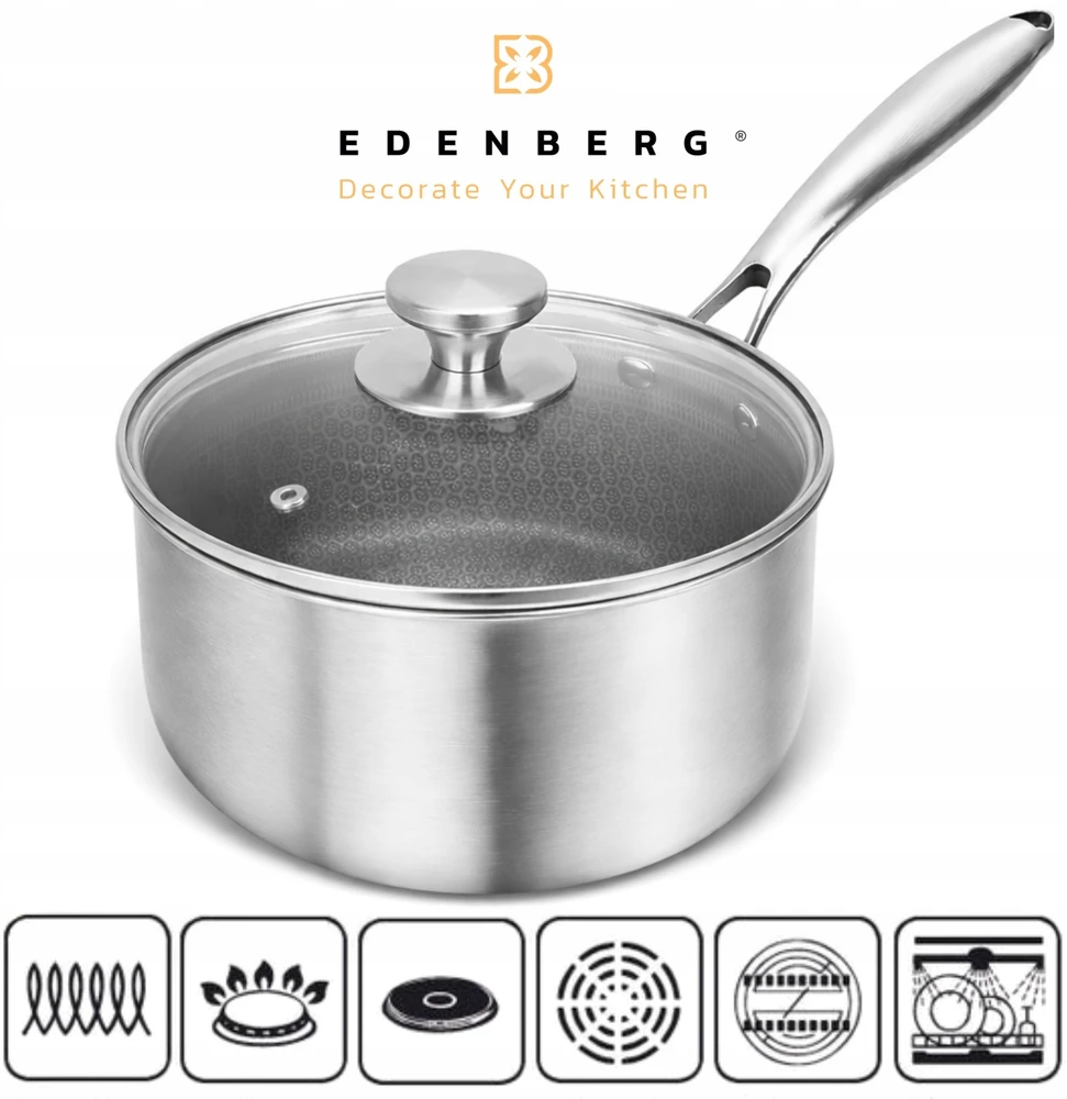 Edenberg KIETAS Puodas SU dangteliu 18 cm 2,0 l NELIMPANČIO INDUKCIO