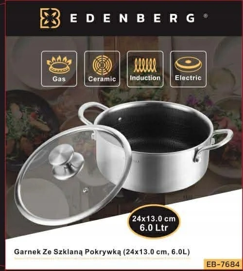 Edenberg KIETUS puodas SU korio dangele 24cm 6,0L SU DANČIU DUJŲ INDUKCIJA