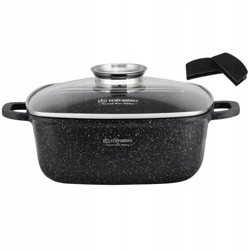 Edenberg Kvadratinis marmurinis PUODAS Kepimo puodas 24cm 4,4L + LETENĖS
