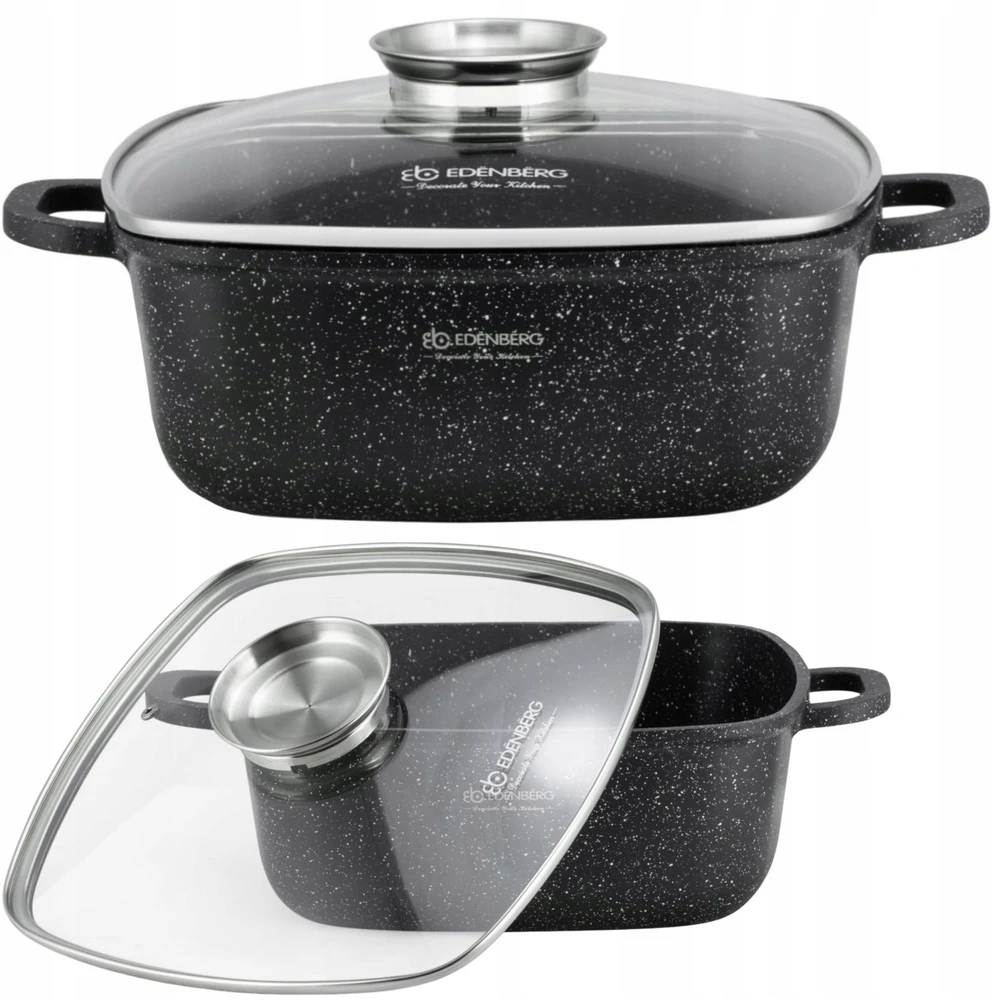 Edenberg Kvadratinis marmurinis PUODAS Kepimo puodas 24cm 4,4L + LETENĖS