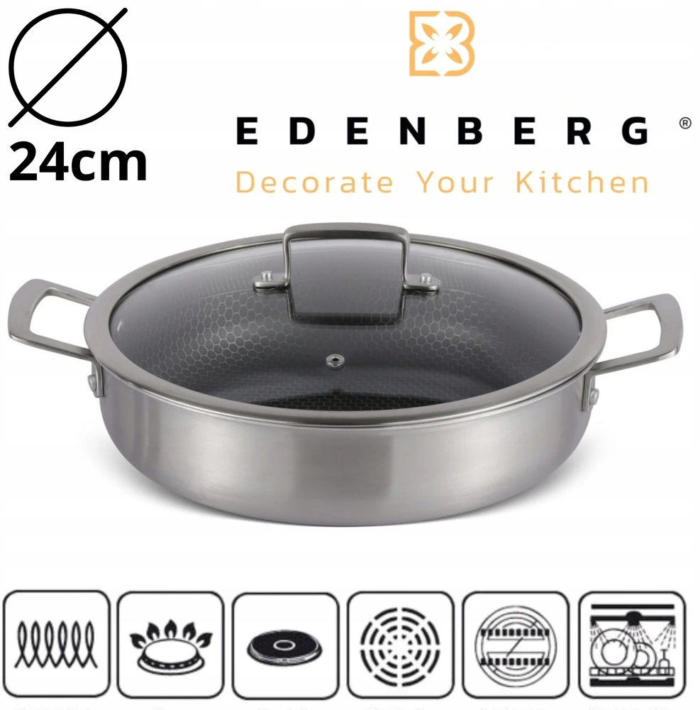 Edenberg LĖŠTĖS Puodas su dangteliu HONEY COMB NONLIPE INDUKCIJA 24cm 2,8L
