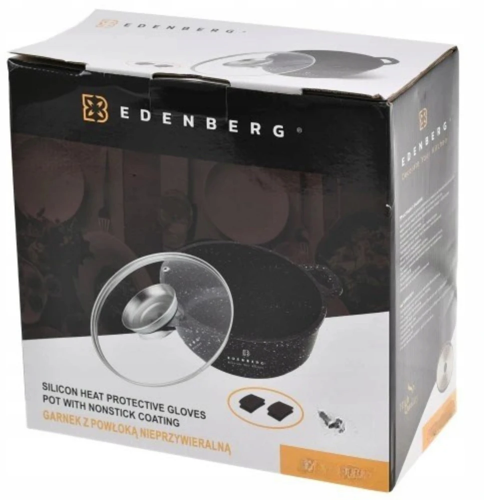 Edenberg MARMURINIS PUODAS 24cm 4,5L APVALUS PUODAS KEPIMO AROMA RANKENELE + LETENĖS