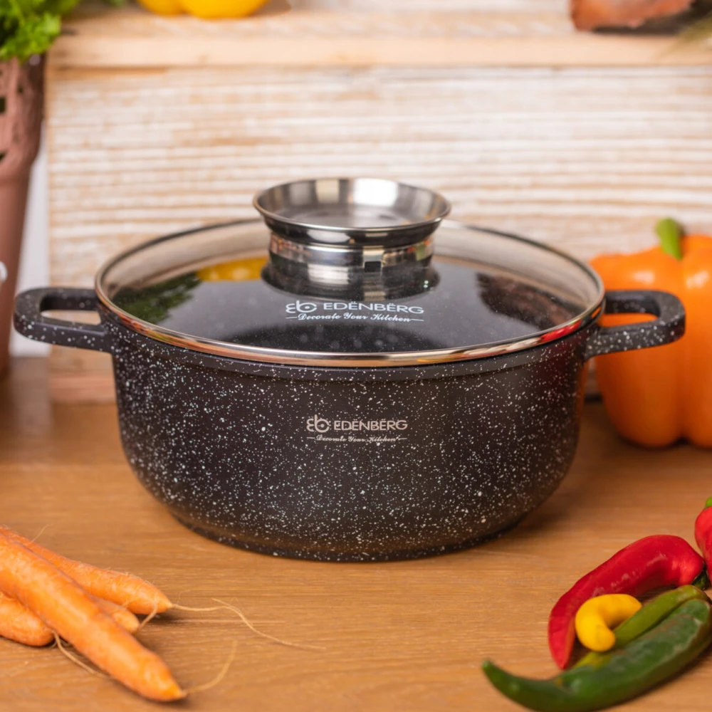 Edenberg MARMURINIS PUODAS 24cm 4,5L APVALUS PUODAS KEPIMO AROMA RANKENELE + LETENĖS