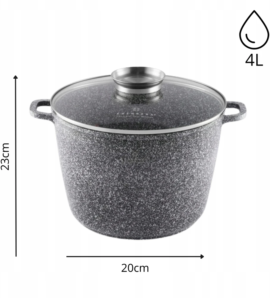 Edenberg Marmurinis puodas 4L 20cm Gilus puodas su dangteliu AROMA RANKENĖLĖ DUJŲ INDUKCIJA