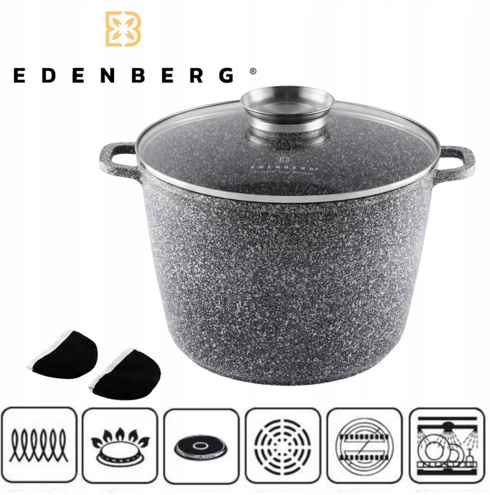 Edenberg Marmurinis puodas 4L 20cm Gilus puodas su dangteliu AROMA RANKENĖLĖ DUJŲ INDUKCIJA
