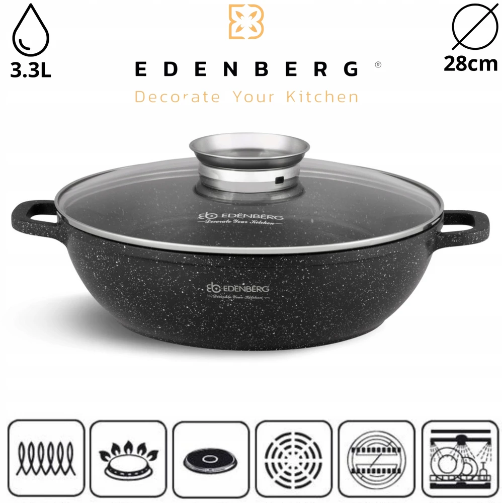 Edenberg MARMURINIS PUODAS KEPTUVAS PLATUS NEKLUS PUODAS 28cm 3,3L