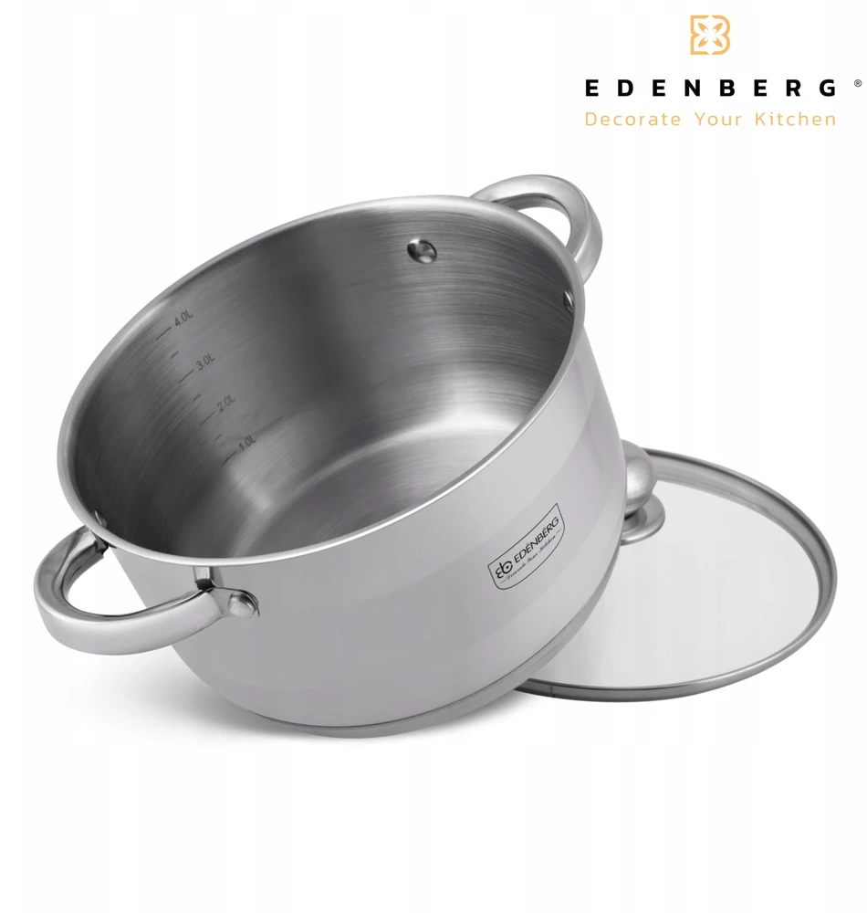 Edenberg NERŪDIJANČIO PLIENO PUODAS SU dangteliu, MATAVIMO MATAVIMAS, DUJOS, INDUKTINIS, 16cm, 1,9L