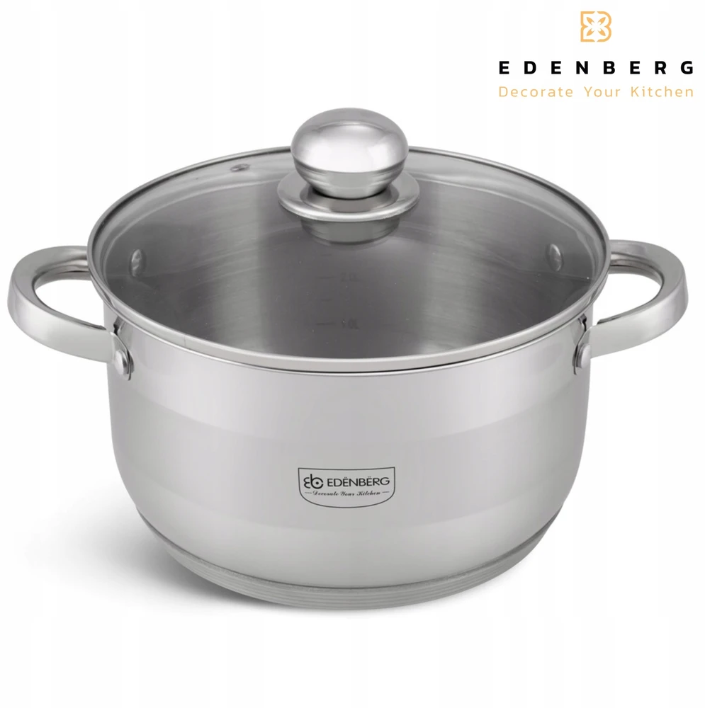 Edenberg NERŪDIJANČIO PLIENO PUODAS SU dangteliu, MATAVIMO MATAVIMAS, DUJOS, INDUKTINIS, 16cm, 1,9L