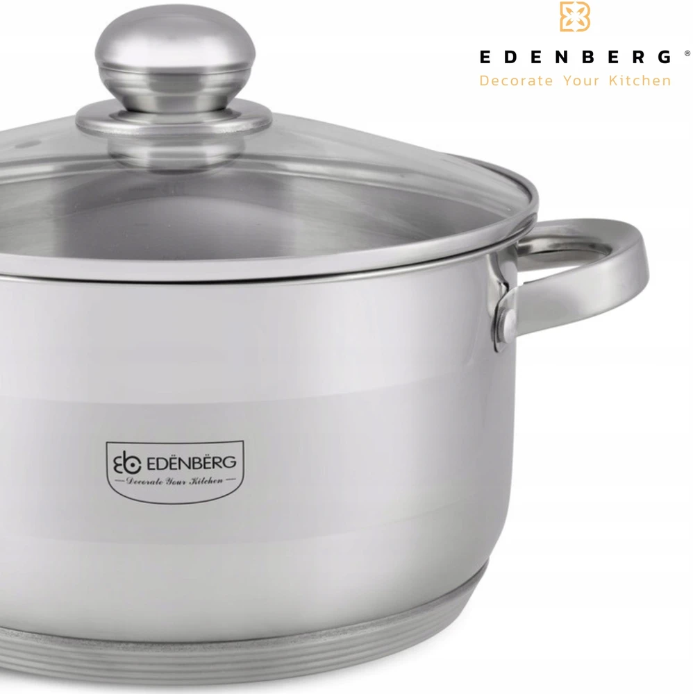 Edenberg NERŪDIJANČIO PLIENO PUODAS SU dangteliu, MATAVIMO MATAVIMAS, DUJOS, INDUKTINIS, 16cm, 1,9L