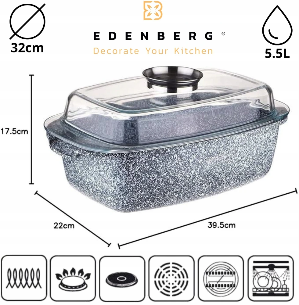 Edenberg PRAKTINĖ MARMURO keptuvė 5,5 l 32 cm žąsų kepimo mašina, skirta DUJŲ INDUKCIJAI