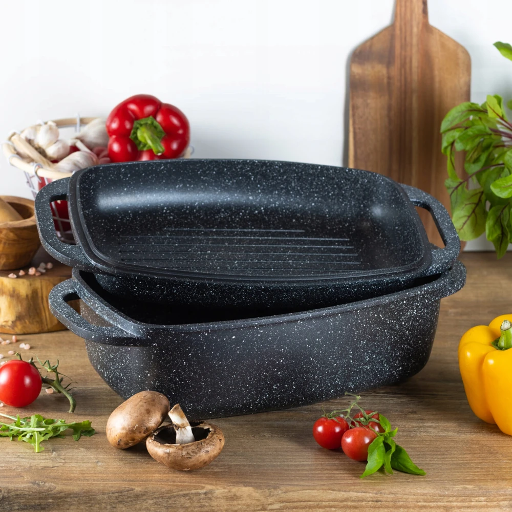 Edenberg PRAKTIŠKA Keptuvė 5,1L 2in1 GRILĖS dangtelis MARMULINIS DUJŲ INDUKCIJA 32cm