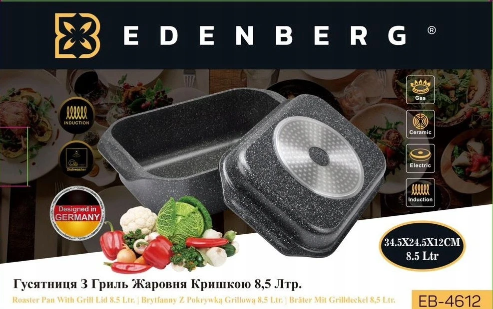 Edenberg PRAKTIŠKA Keptuvė su GRILIO DANGIU 8,5 L NONLIPPING 2in1 INDUKCIJA