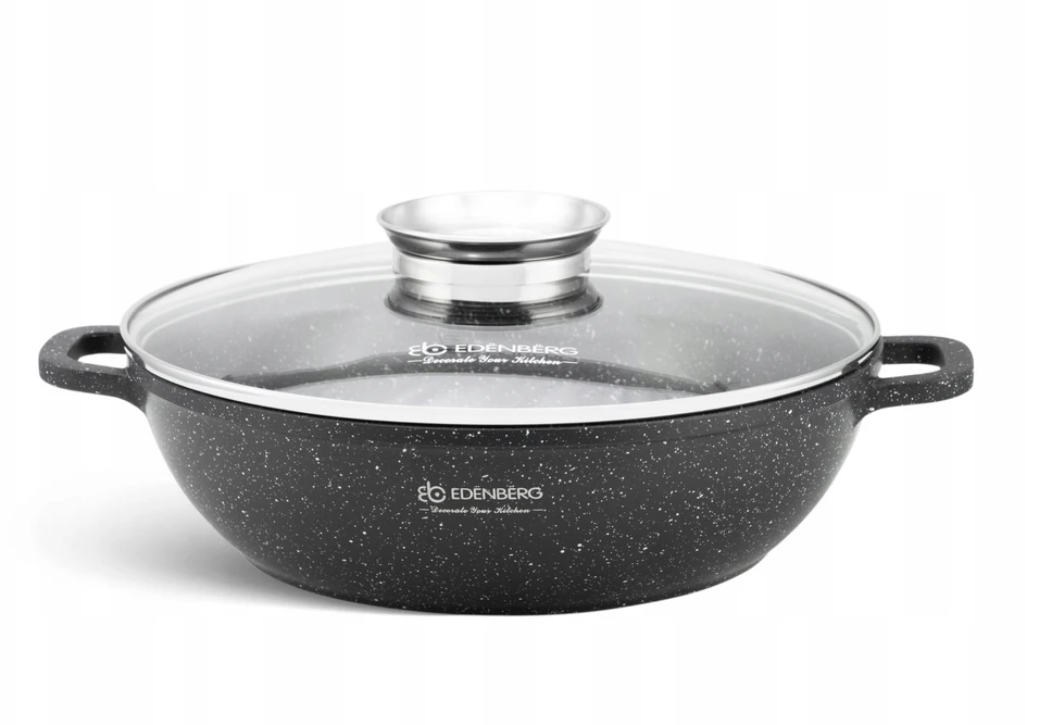 Edenberg Puodas Žemas 3,3 l marmuro aromato rankenėlė 28 cm žema wok keptuvė