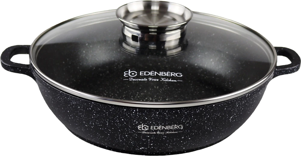 Edenberg Puodas Žemas 3,3 l marmuro aromato rankenėlė 28 cm žema wok keptuvė