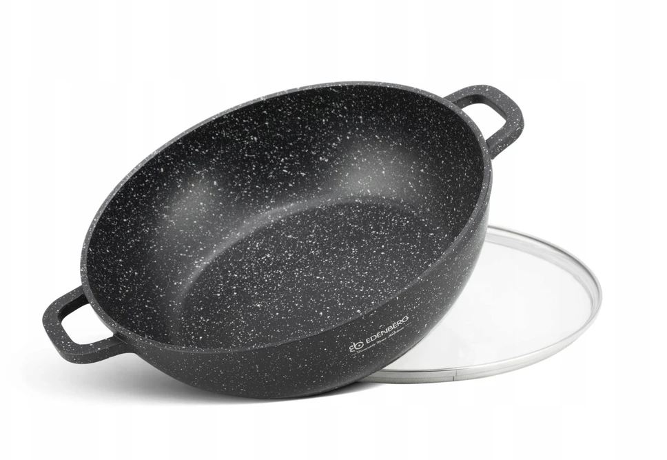 Edenberg Puodas Žemas 5,5 l marmuro aromato rankenėlė 32 cm žema wok keptuvė 8135