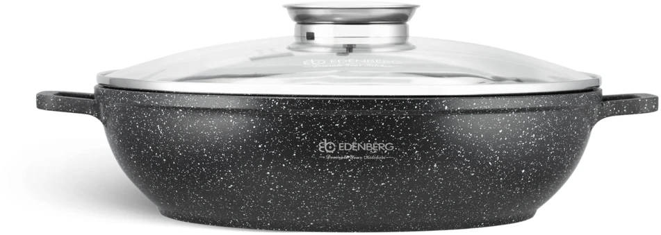 Edenberg Puodas Žemas 5,5 l marmuro aromato rankenėlė 32 cm žema wok keptuvė 8135