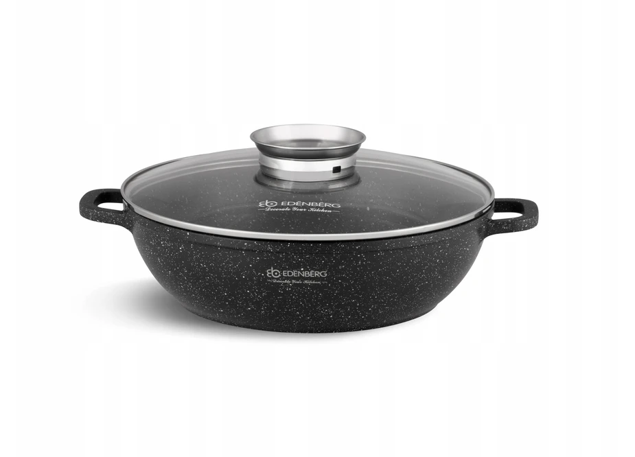 Edenberg Puodas Žemas 5,5 l marmuro aromato rankenėlė 32 cm žema wok keptuvė 8135