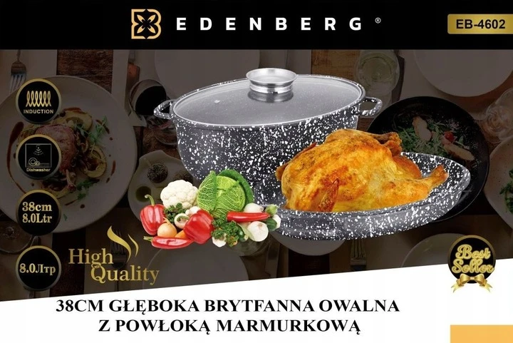 Edenberg RIFLE PAN Ovali 8 L marmurinė žąsų keptuvė keptuvės dangtelis indukcinės dujos