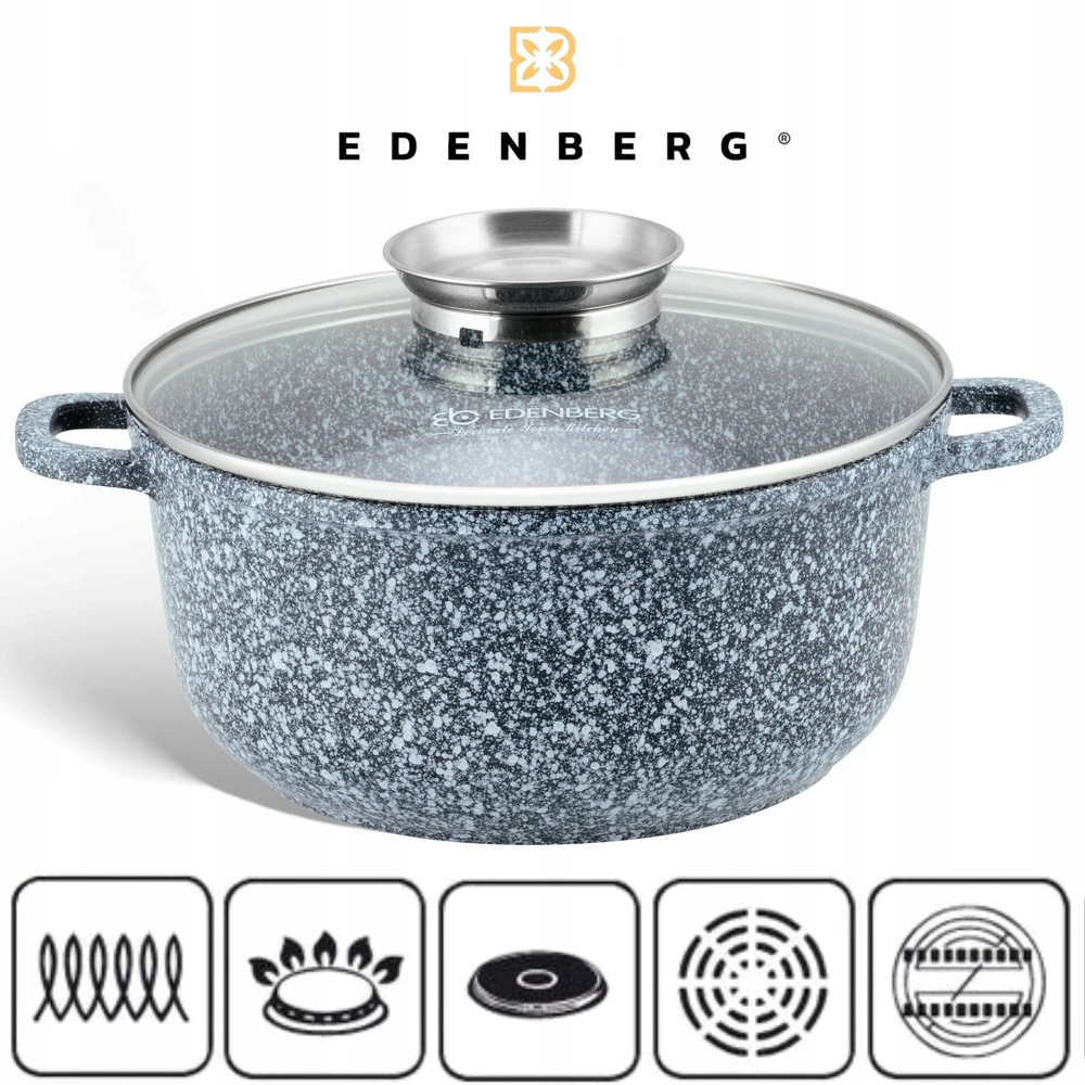 Edenberg TIESAS APVALUS MARMURINIS PUODAS 16cm 1,3L KEPIMO INDUKCIJAI