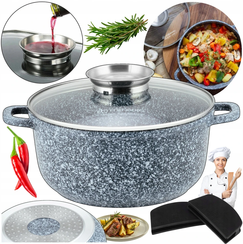 Edenberg TIESAS APVALUS MARMURINIS PUODAS 16cm 1,3L KEPIMO INDUKCIJAI