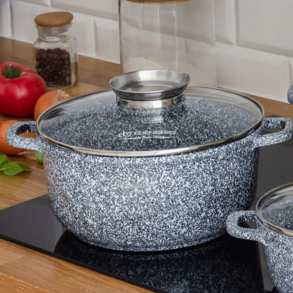 Edenberg TIESAS APVALUS MARMURINIS PUODAS 16cm 1,3L KEPIMO INDUKCIJAI