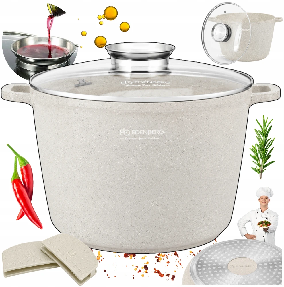 Edenberg Tvirtas HIGH puodas 4,0 l NELIPEJUS DUJŲ INDUKCIJAI + PAPS 2x BEIGE