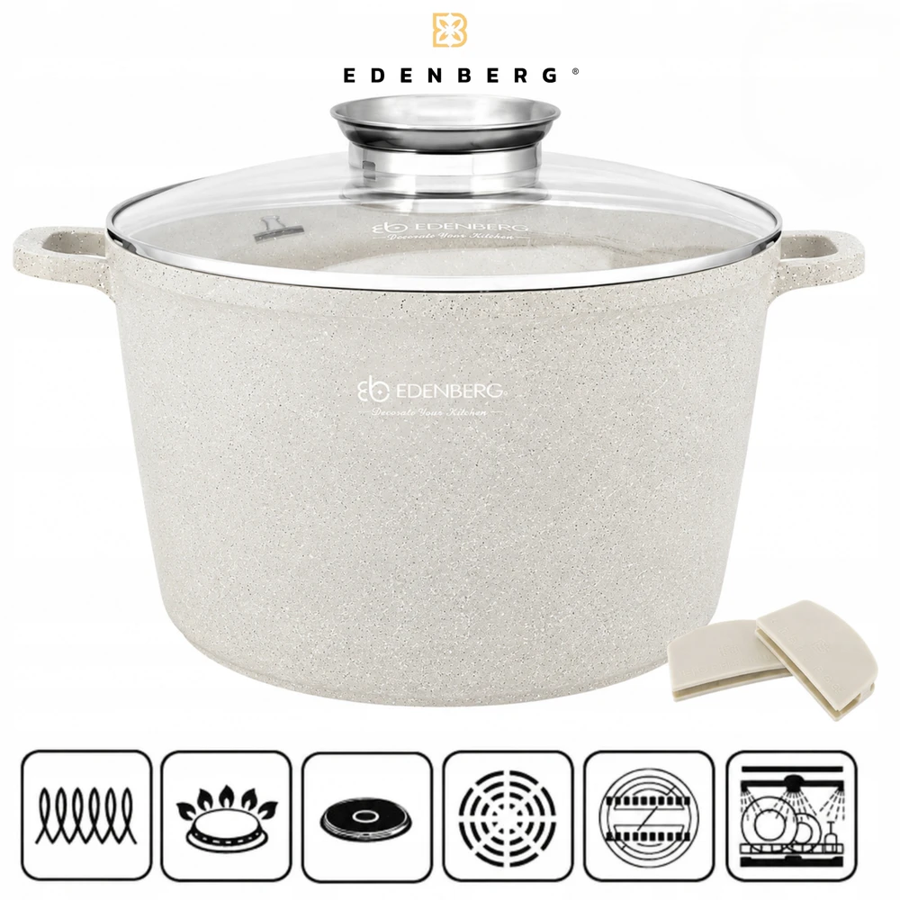 Edenberg Tvirtas HIGH puodas 6,0 l NELIPEJUS DUJŲ INDUKCIJAI + PAPS 2x BEIGE