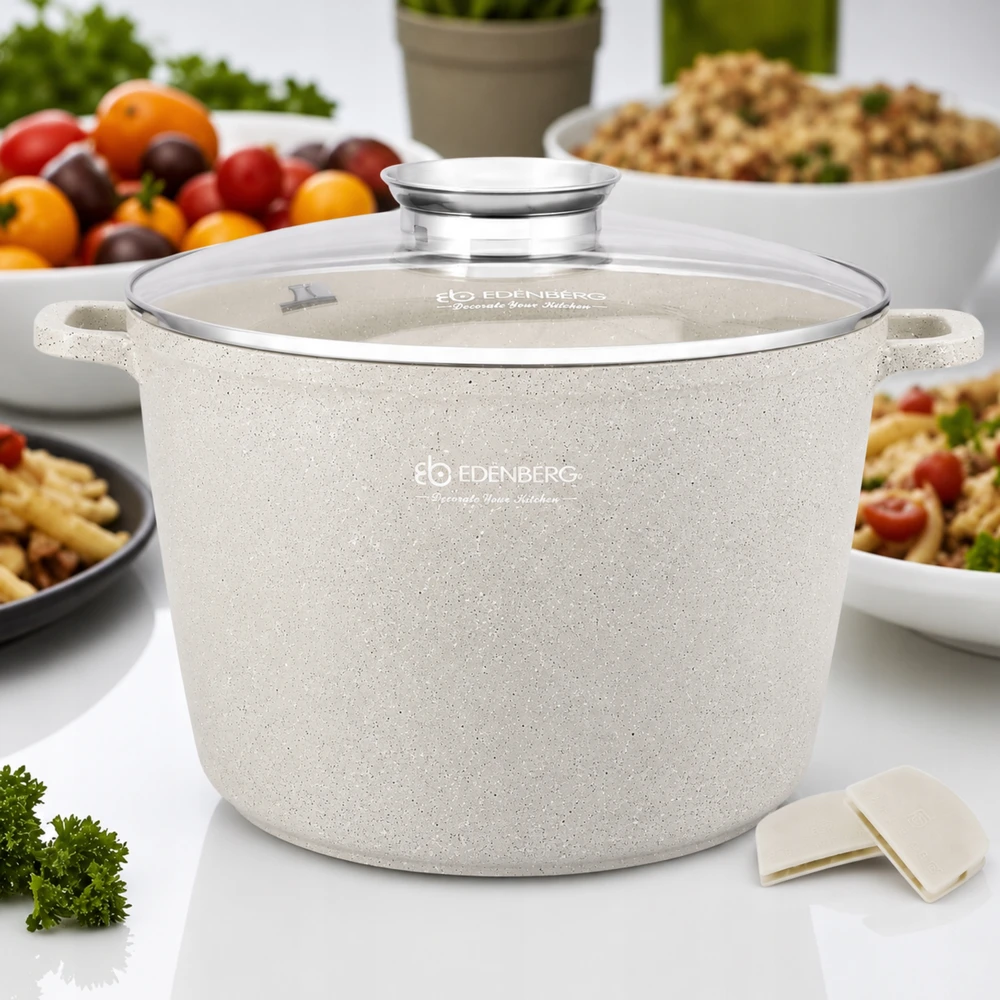 Edenberg Tvirtas HIGH puodas 6,0 l NELIPEJUS DUJŲ INDUKCIJAI + PAPS 2x BEIGE