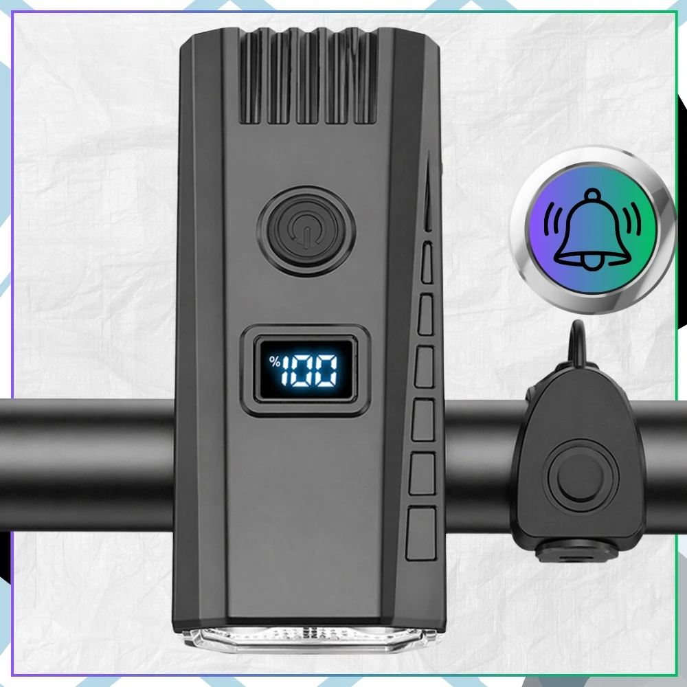 Edibazzar LED dviračio žibintas su ekranu ir 120 dB garsiniu signalu