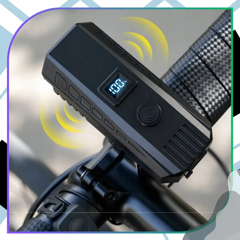 Edibazzar LED dviračio žibintas su ekranu ir 120 dB garsiniu signalu
