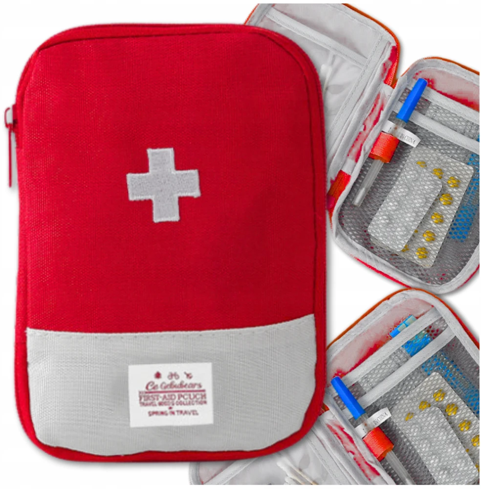 EdiBazzar Medicinos laikiklis vaistams Mini pirmosios pagalbos rinkinys Raudonas talpus tablečių paketėlis
