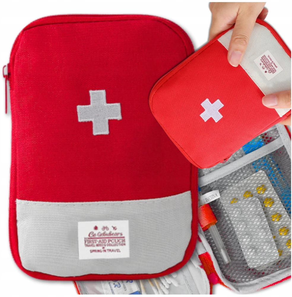 EdiBazzar Medicinos laikiklis vaistams Mini pirmosios pagalbos rinkinys Raudonas talpus tablečių paketėlis