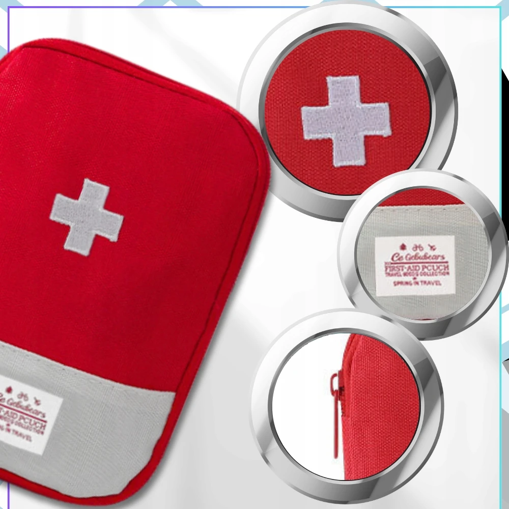 EdiBazzar Medicinos laikiklis vaistams Mini pirmosios pagalbos rinkinys Raudonas talpus tablečių paketėlis