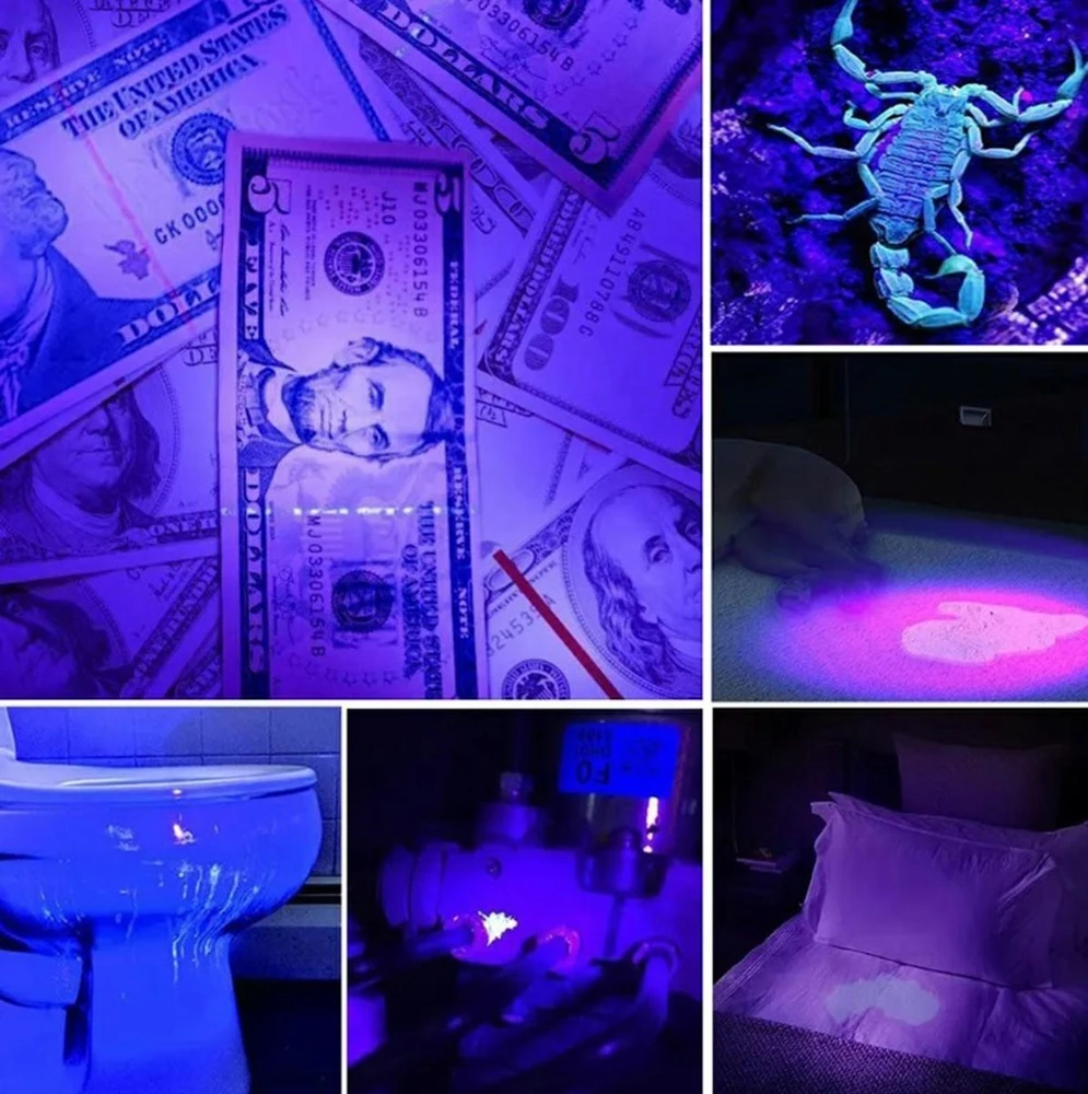 Efox TAKTINIS BLYKTINĖS ŽIBINTAS UV 51 LED, NAUDOJANT GINTARŲ GYVŪNINIŲ Šlapimo DĖMIŲ BANKNOTUS 395 nm