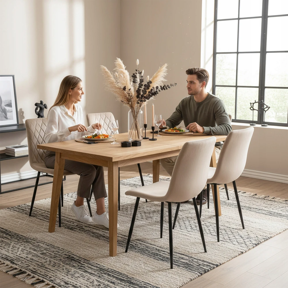 Ehokery DEXTER BEIGE BEIGE VELVET MINŠTA KĖDĖ VALGOMOJE SVETAINEI, MODERNA