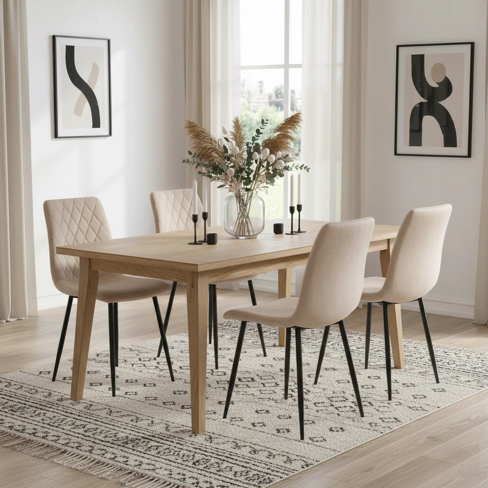 Ehokery DEXTER BEIGE BEIGE VELVET MINŠTA KĖDĖ VALGOMOJE SVETAINEI, MODERNA