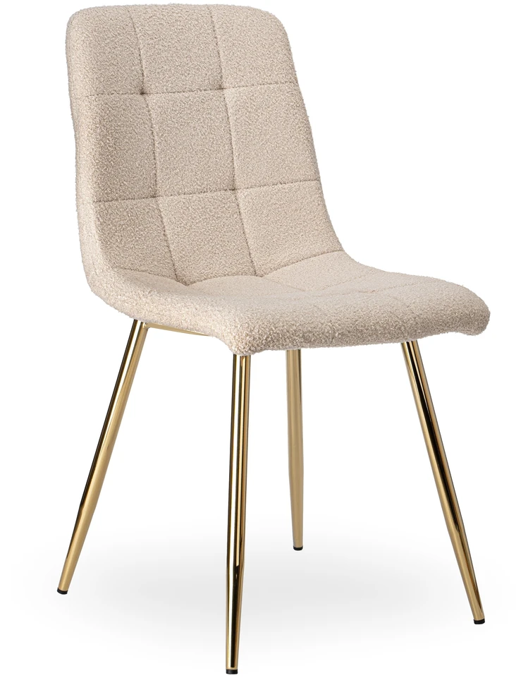 Ehokery dygsniuota smėlio spalvos kėdė moderni BOUCLE TEDDY LAMB METAL GOLD LEGS