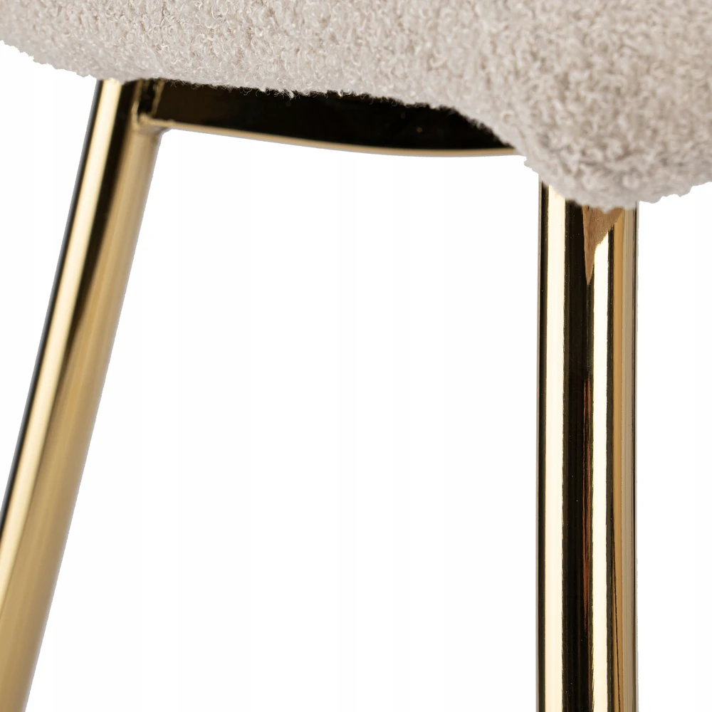 Ehokery dygsniuota smėlio spalvos kėdė moderni BOUCLE TEDDY LAMB METAL GOLD LEGS