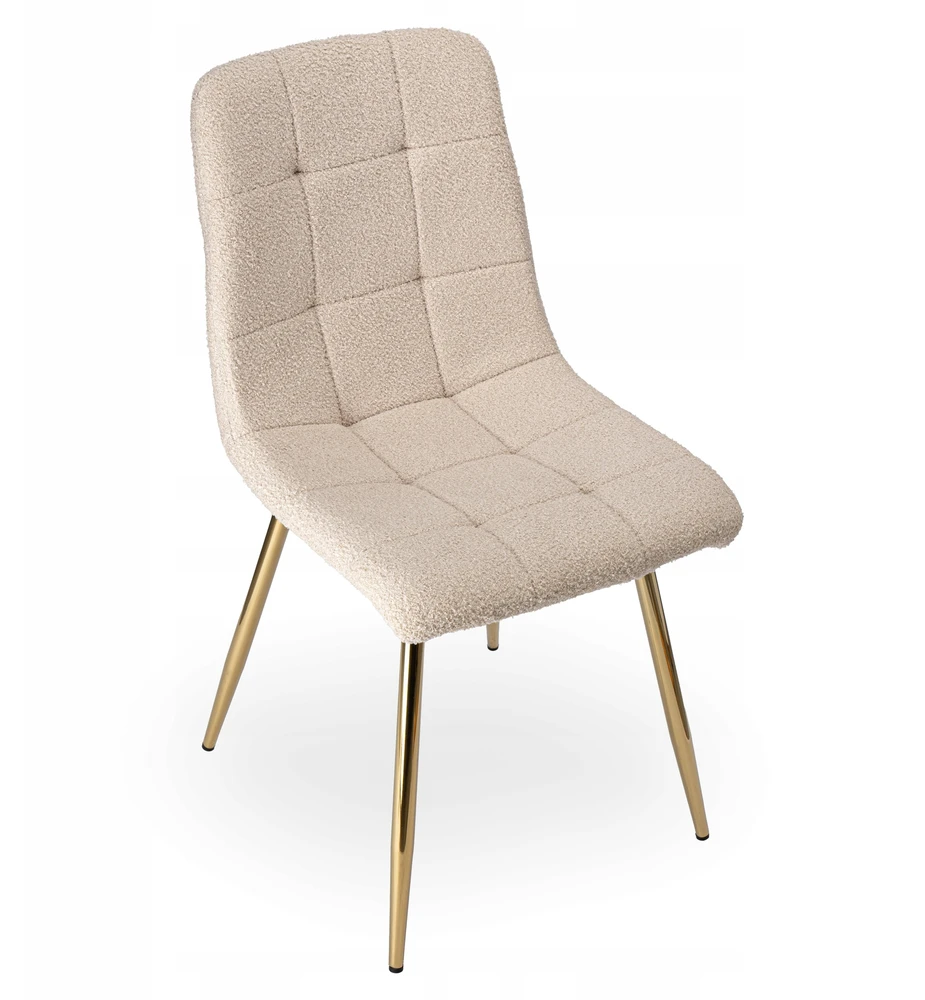 Ehokery dygsniuota smėlio spalvos kėdė moderni BOUCLE TEDDY LAMB METAL GOLD LEGS