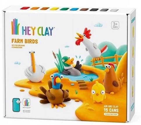 TM Toys Rankdarbių rinkinys Hey Clay paukščiai iš ūkio 15 vnt