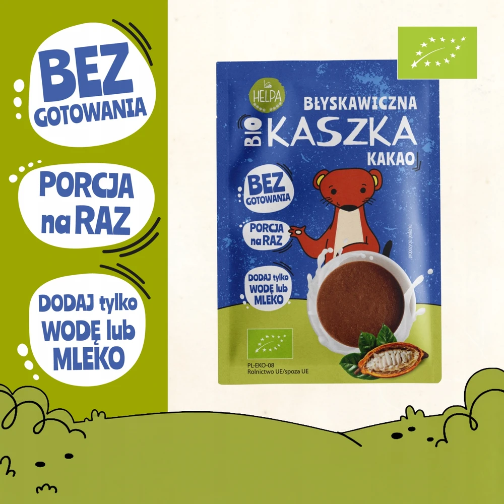 Ekologiškų greitai paruošiamų kakavinių košių rinkinys - 10 vnt (35 g x 10) HELPA eco