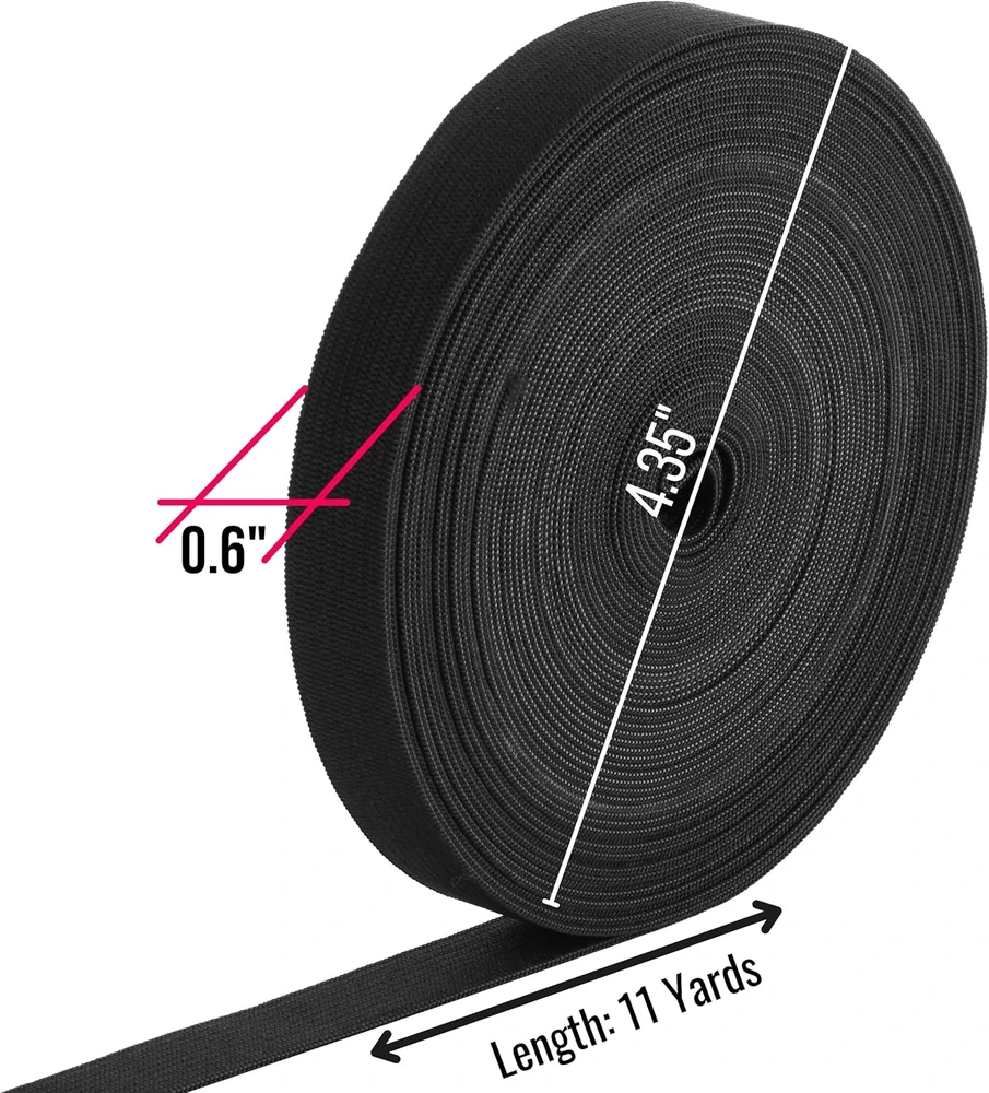 ELASTINĖ JUOSTOS 15 CM 10 M JUODŲ ŠIUKŠČIŲ POLIESTERINĖ LATEKSO RITE