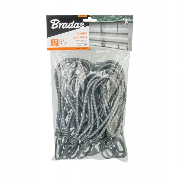 Elastinės gumos su kabliukais brezentams, 25 vnt., 6x20cm, BCH4-0620GY-B