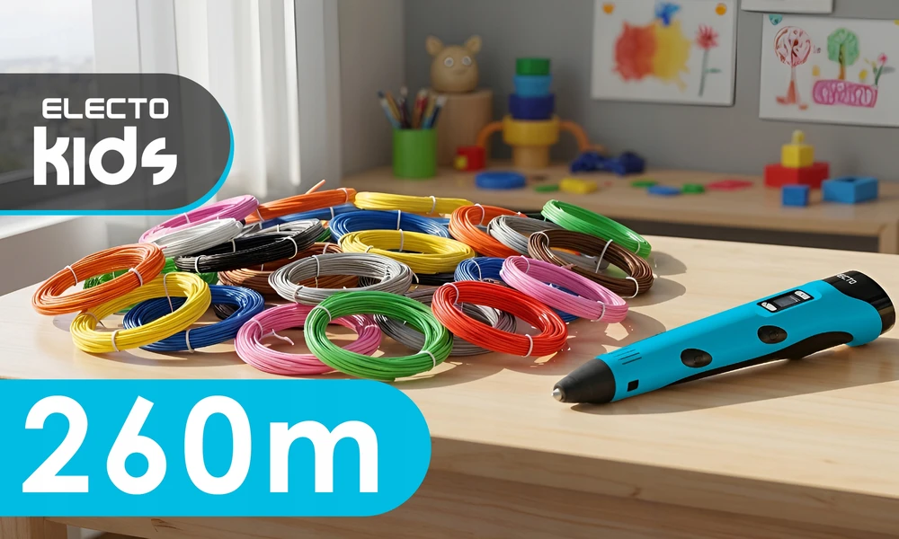 Electo 3D RAŠIKLIŲ RINKINYS VAIKAMS 3D SPAUSDINTUVAS + KASETĖS 260 METRU + ŠABLONAI