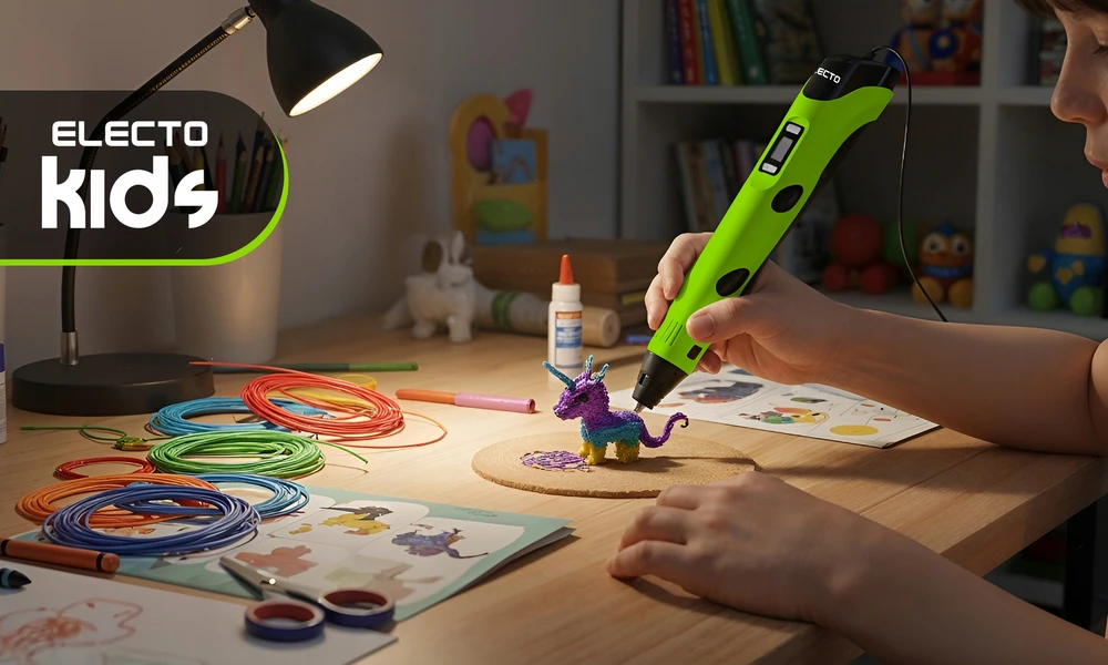 Electo 3D RAŠIKLIŲ RINKINYS VAIKAMS 3D SPAUSDINTUVAS + KASETĖS 260 METRU + ŠABLONAI