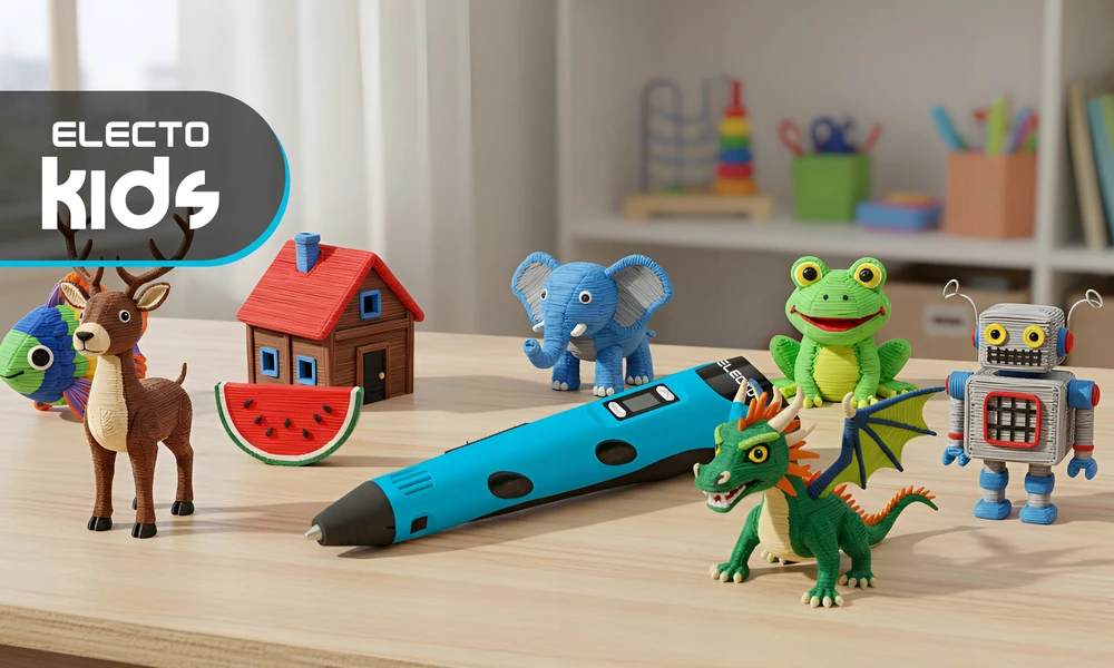 Electo 3D RAŠIKLIŲ RINKINYS VAIKAMS 3D SPAUSDINTUVAS + KASETĖS 260 METRU + ŠABLONAI