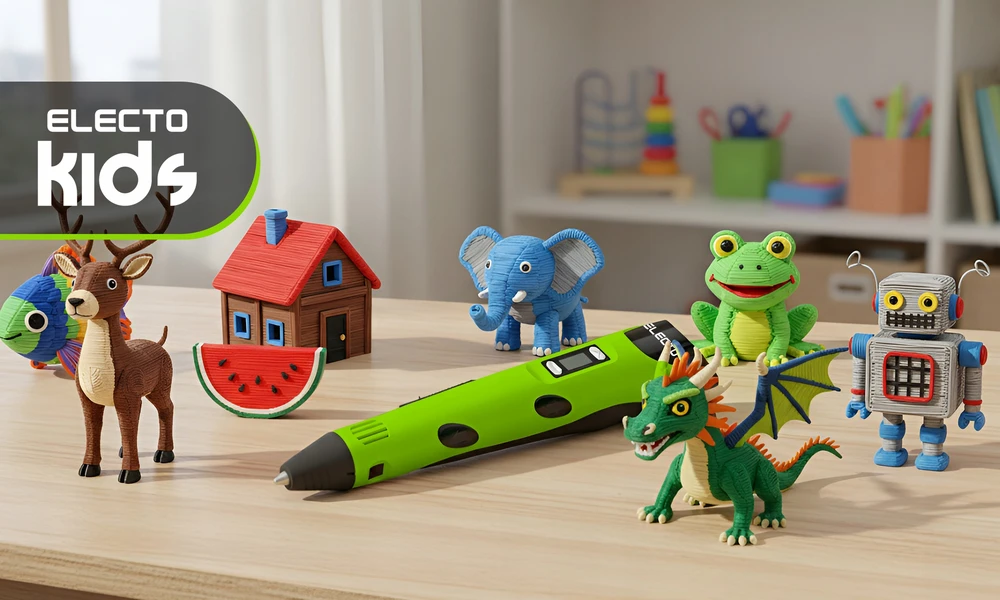 Electo 3D RAŠIKLIŲ RINKINYS VAIKAMS 3D SPAUSDINTUVAS + KASETĖS 260 METRU + ŠABLONAI