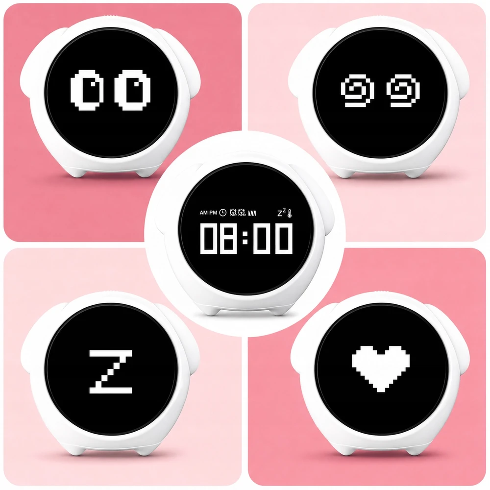 Electronica 4U Laikrodis žadintuvas LED naktinė lempa vaikams kūdikiams Emoji Emoticons